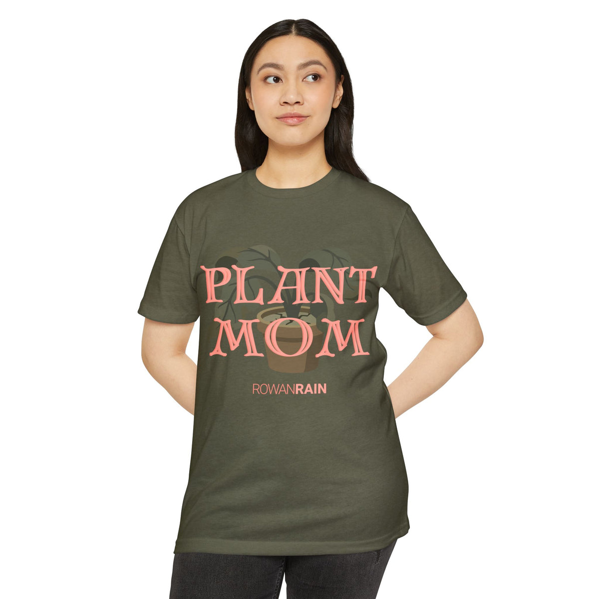 Salmon Pink and Dark Green Plant Mom Tee