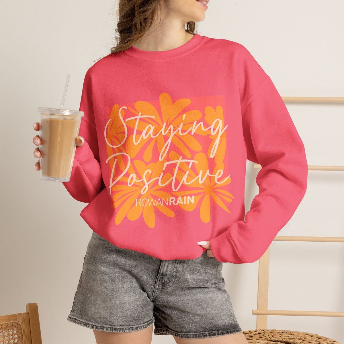 Pink and Orange Staying Positive Sweatshirt