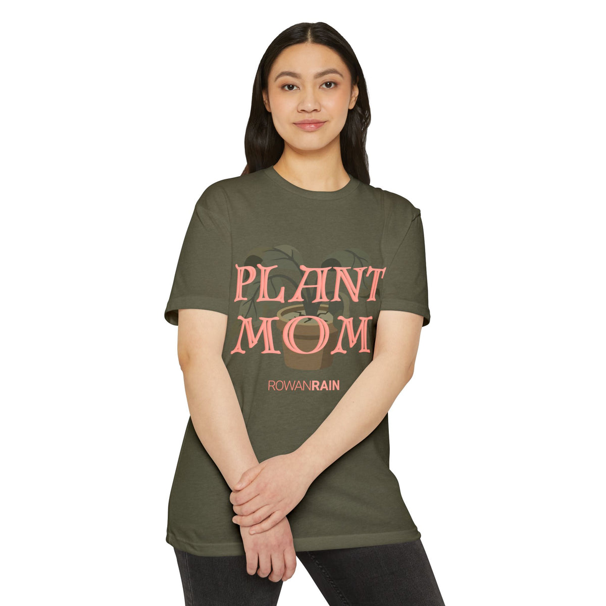 Salmon Pink and Dark Green Plant Mom Tee