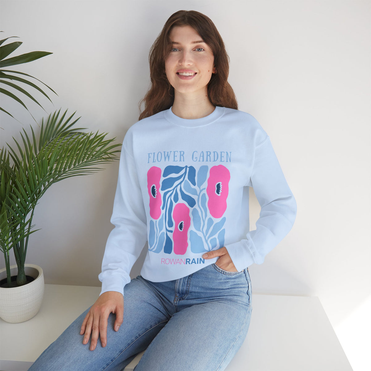 Pink and Blue Flower Garden Sweatshirt