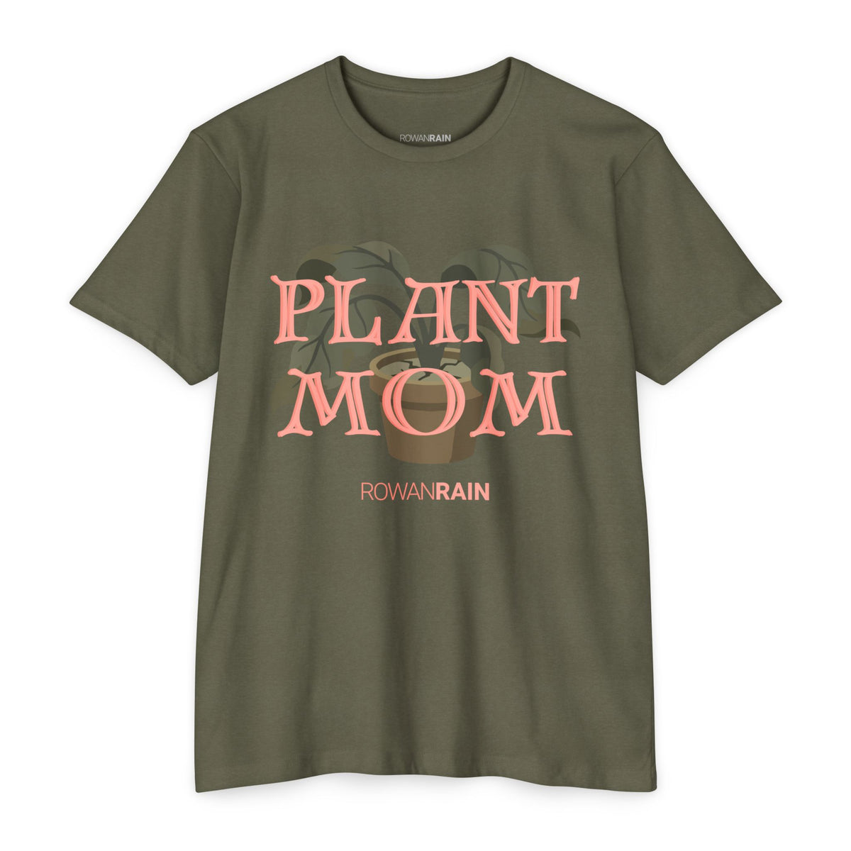 Salmon Pink and Dark Green Plant Mom Tee