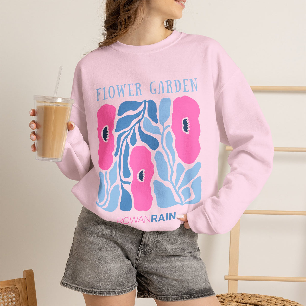 Pink and Blue Flower Garden Sweatshirt