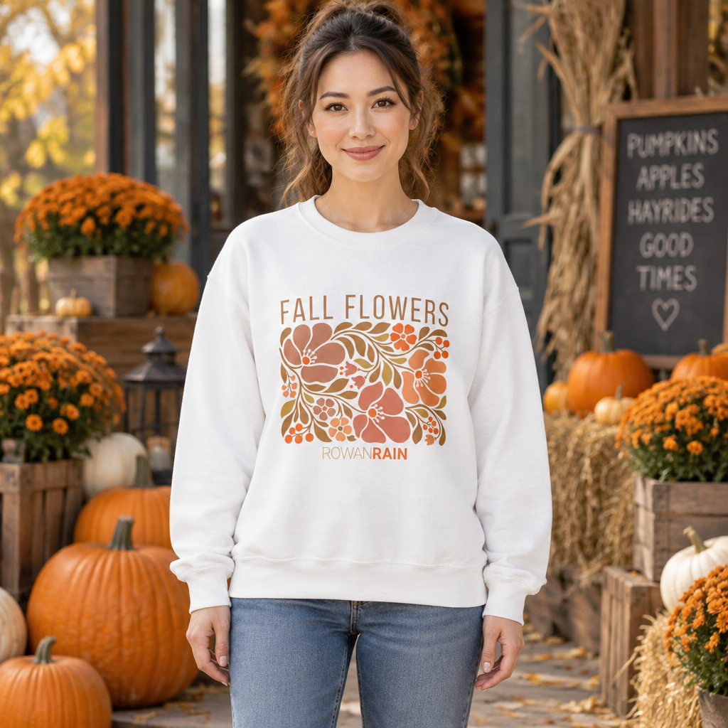 Green, Peach, and Tan Fall Flowers Sweatshirt