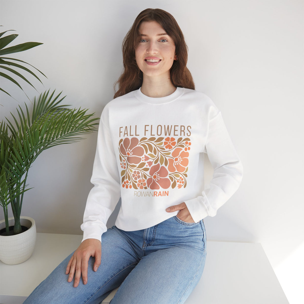 Green, Peach, and Tan Fall Flowers Sweatshirt