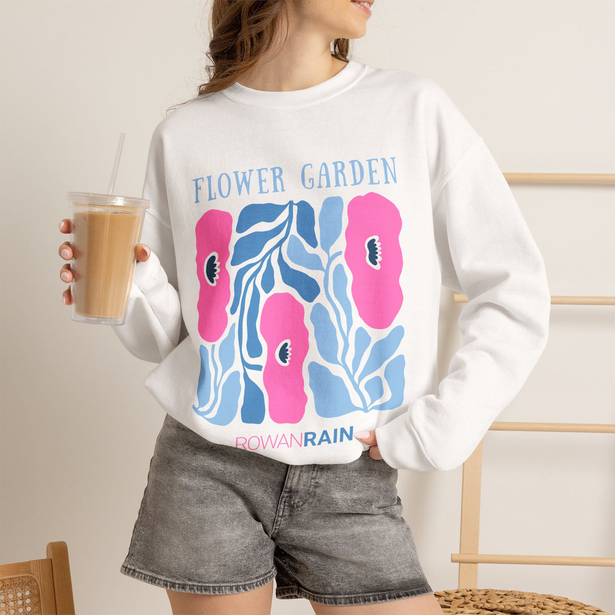 Pink and Blue Flower Garden Sweatshirt
