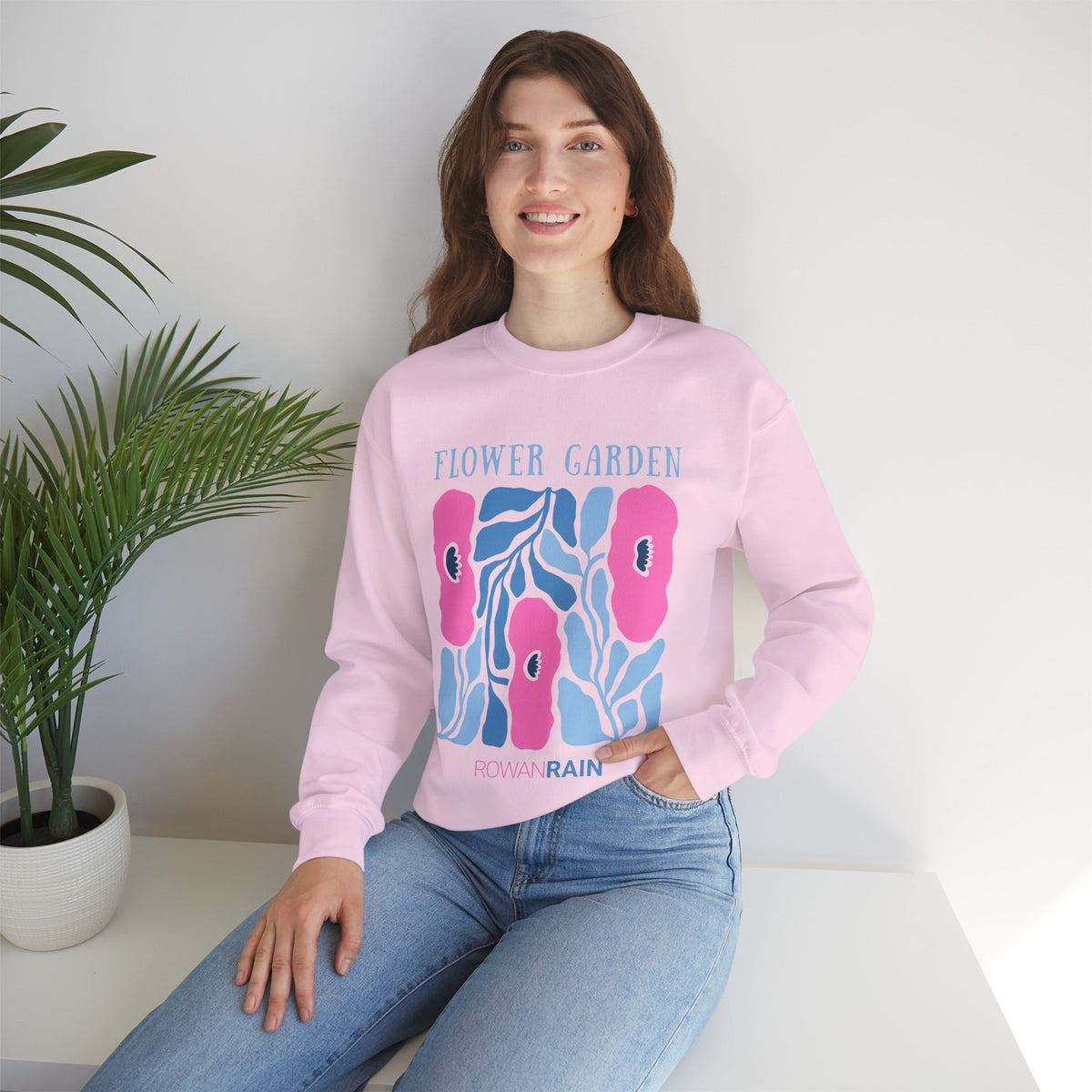 Pink and Blue Flower Garden Sweatshirt