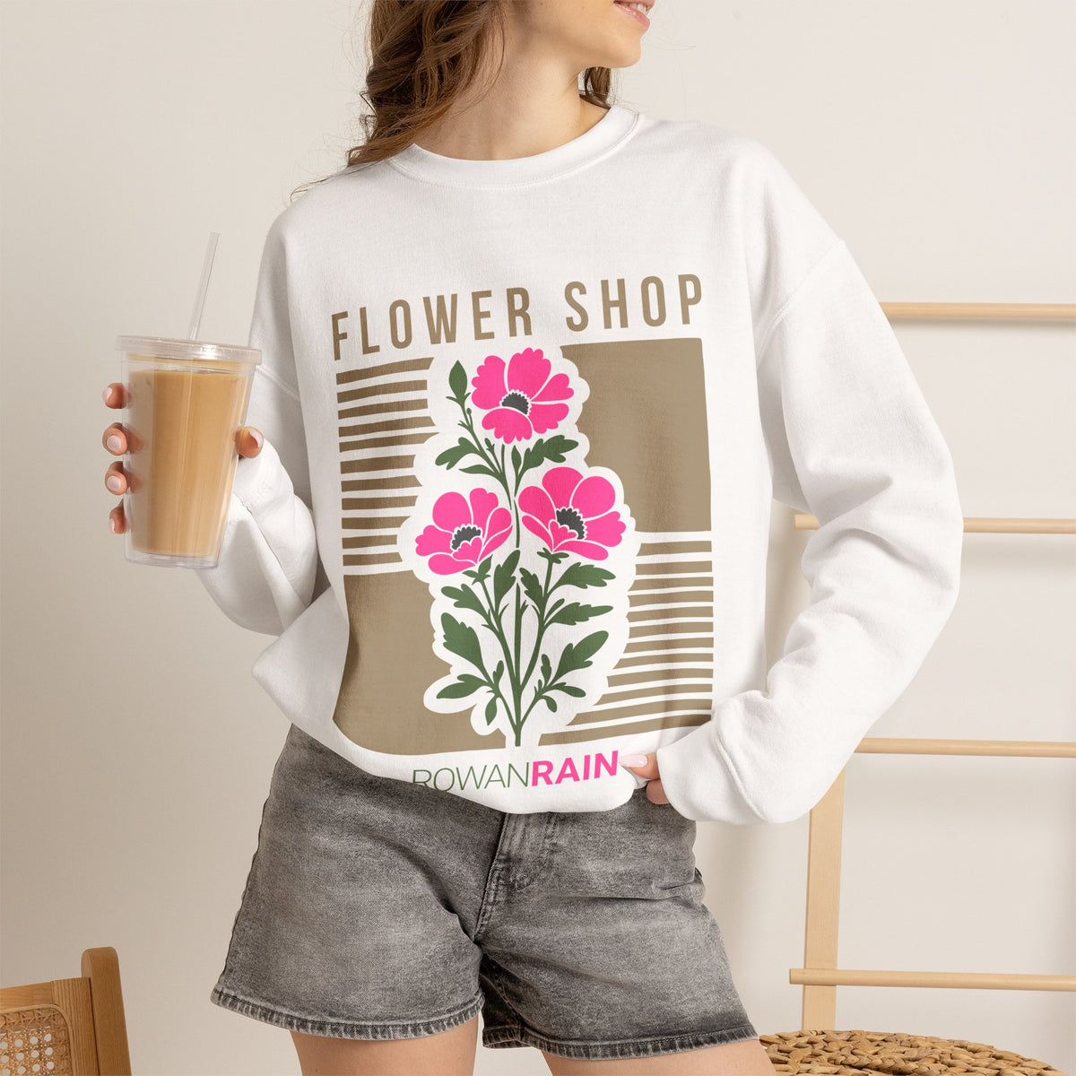 Pink, Green, and Gold Flower Shop Sweatshirt
