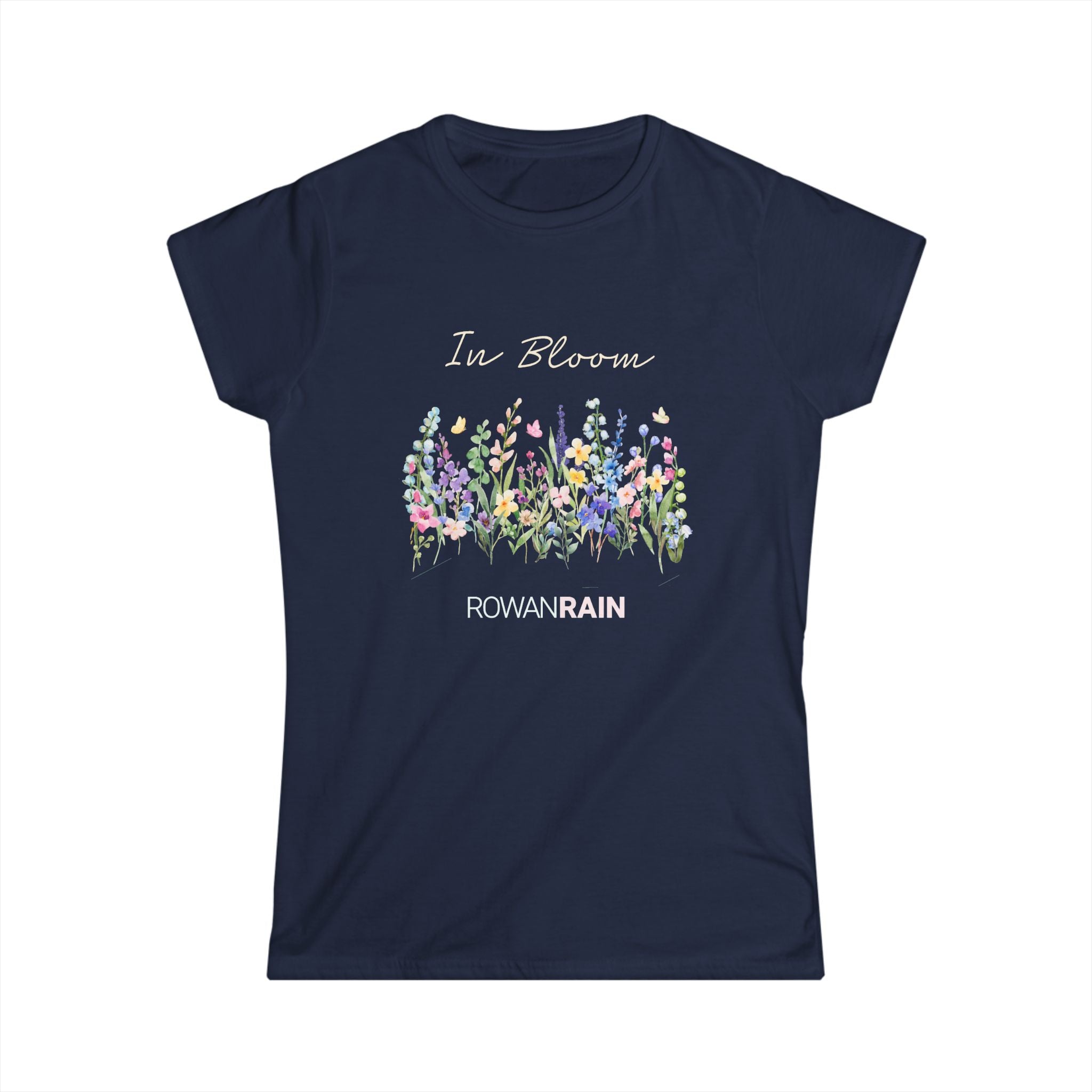 In Bloom Quote With Pastel Wildflowers Women's Softstyle Tee