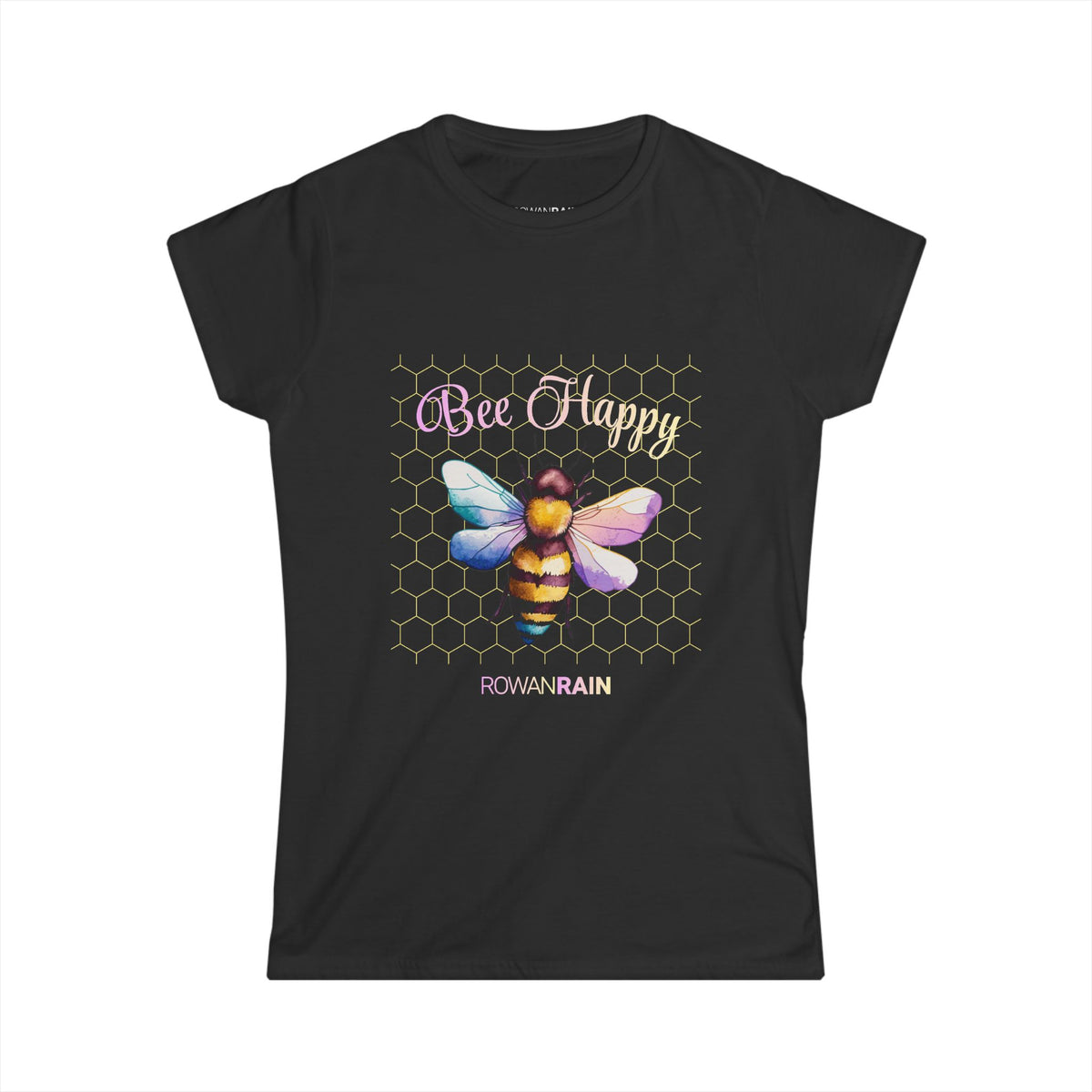 Bee Happy Quote with Pink and Yellow Bee Women's Tee