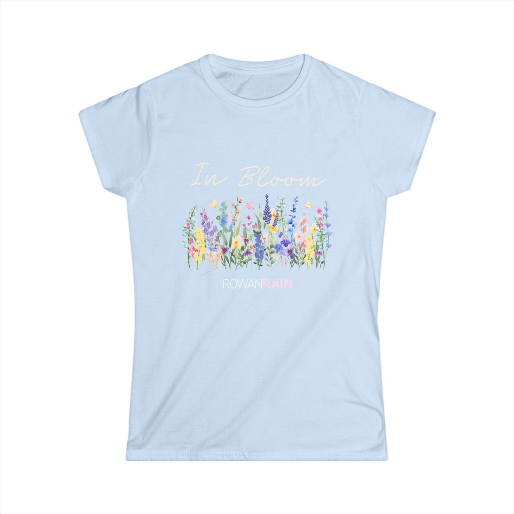 In Bloom Quote With Pastel Wildflowers Women's Softstyle Tee