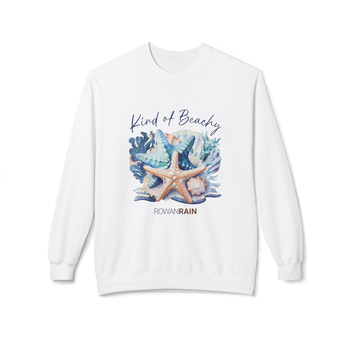 Kind of Beachy Quote with Shells in Blue and Tan Soft Crewneck Sweatshirt
