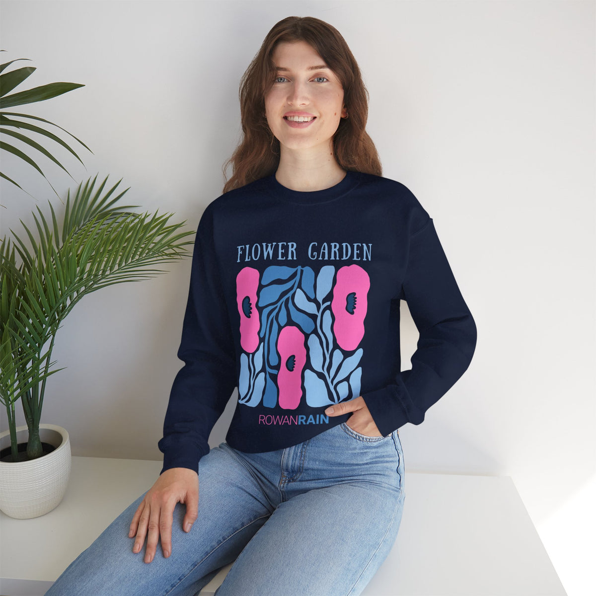 Pink and Blue Flower Garden Sweatshirt