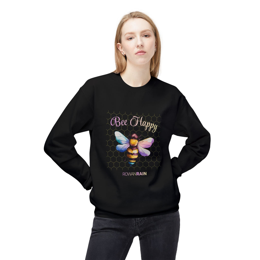 Bee Happy Quote with Pink and Yellow Bee Soft Crewneck Sweatshirt