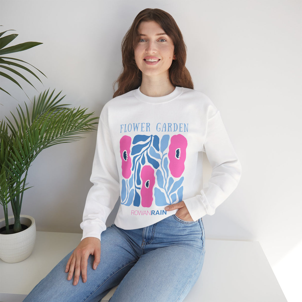 Pink and Blue Flower Garden Sweatshirt