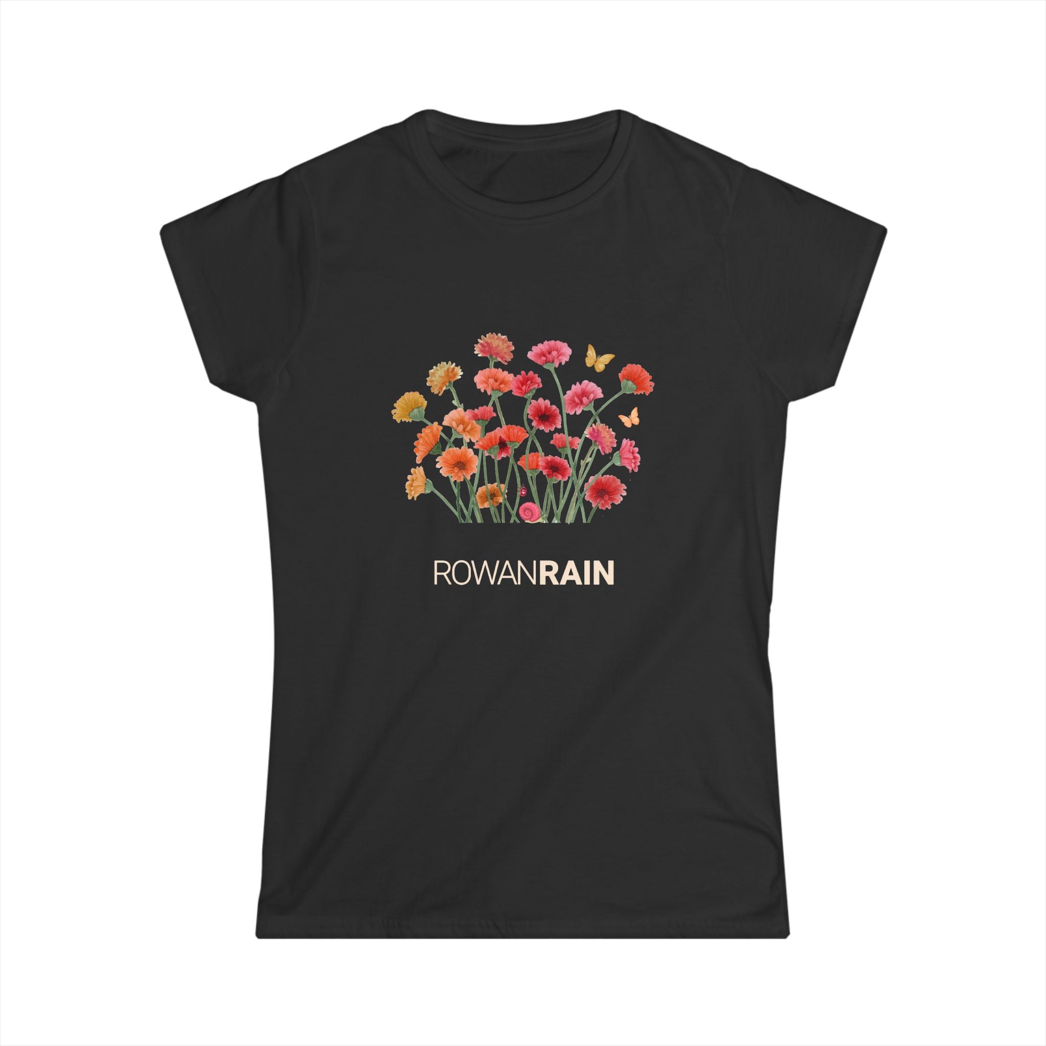 Multi-Color Wildflowers with Two Butterflies Women's Softstyle Tee
