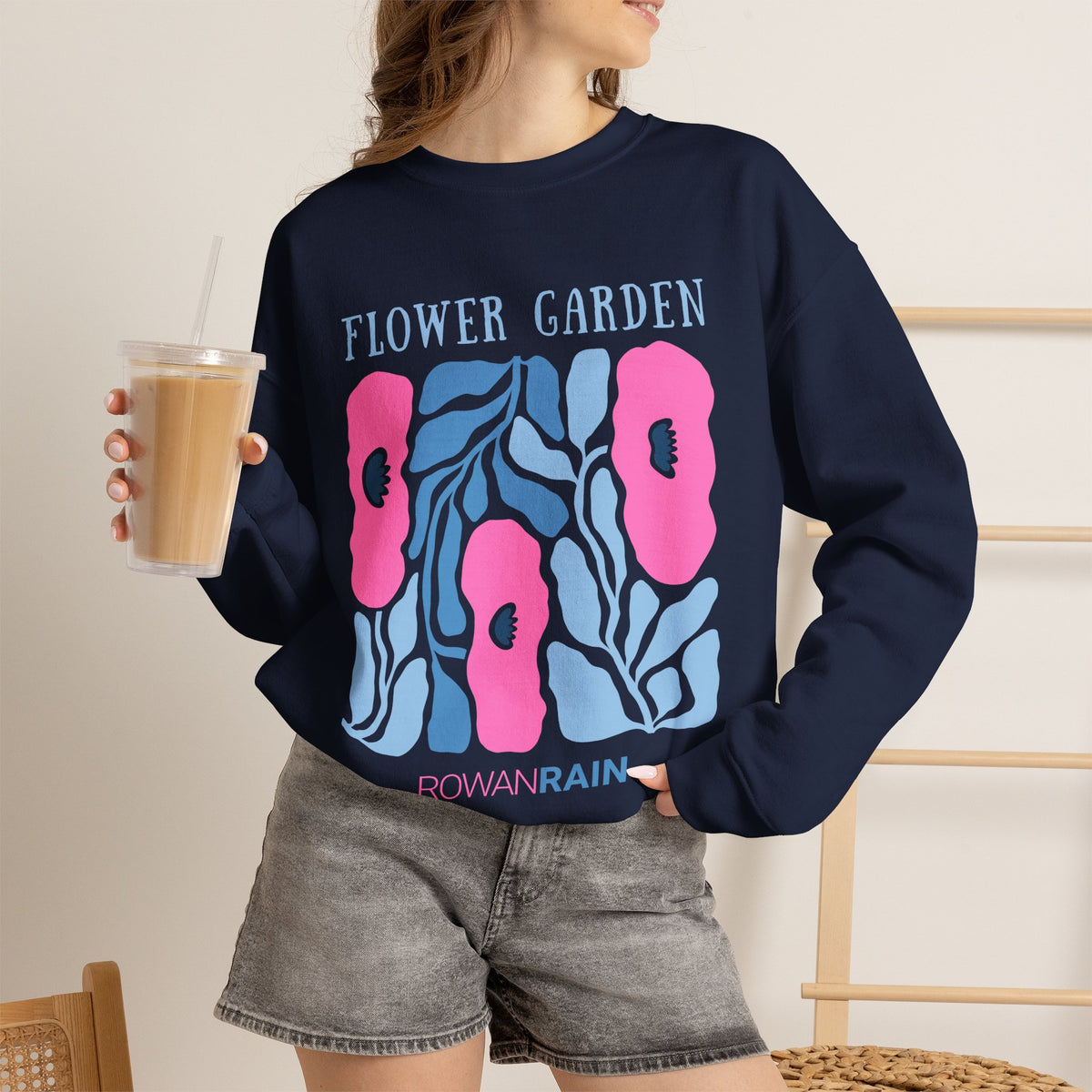 Pink and Blue Flower Garden Sweatshirt