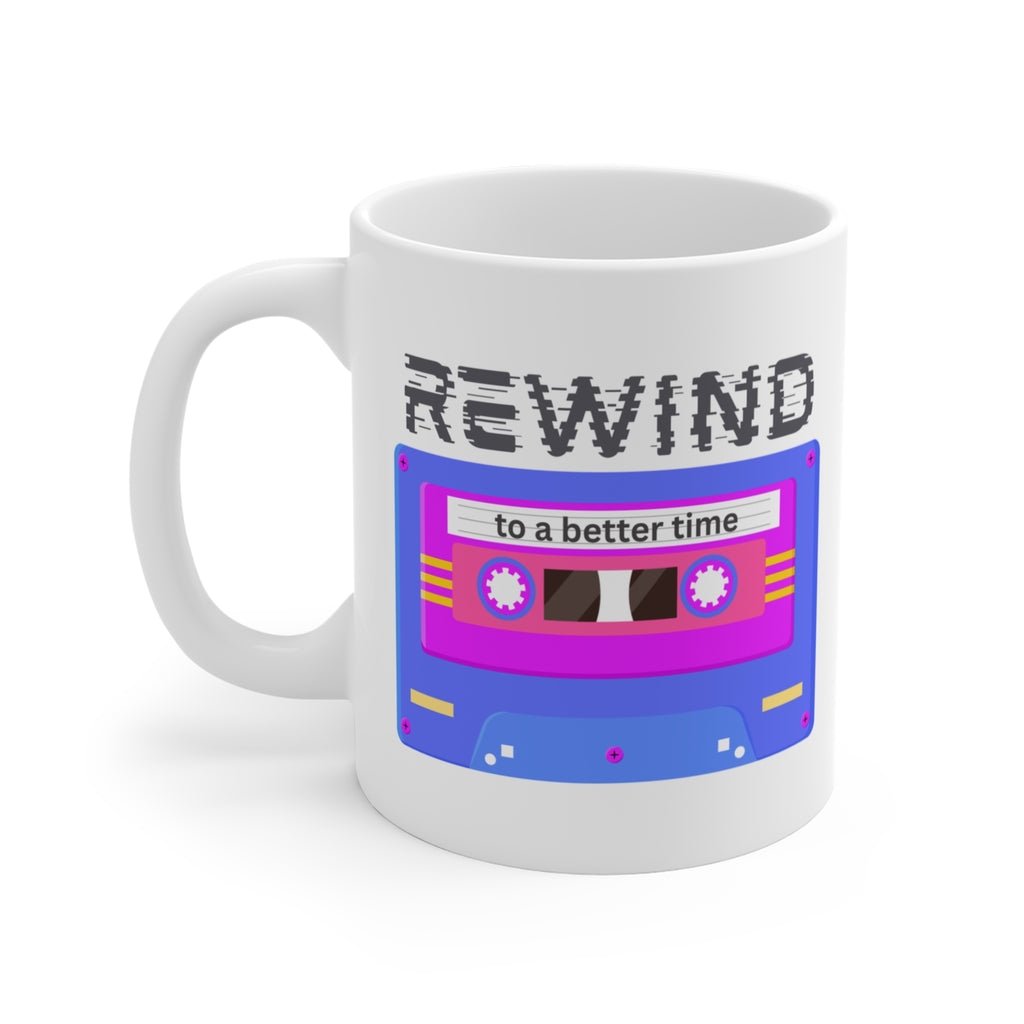 Rewind to a Better Time Cassette Mug; Purple, Fuchsia, & Gold; 11oz