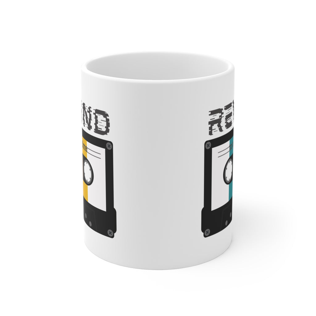 Rewind to a Better Time Cassette Mug; Teal, Orange, & Gold Stripes; 11oz