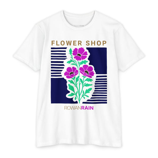 Purple, Green, Blue, and Gold Flower Shop Tee