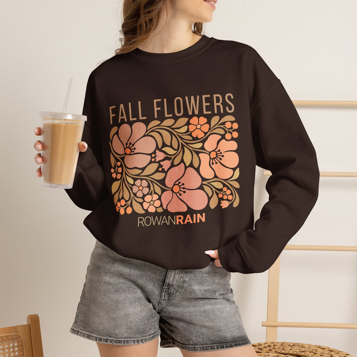 Green, Peach, and Tan Fall Flowers Sweatshirt