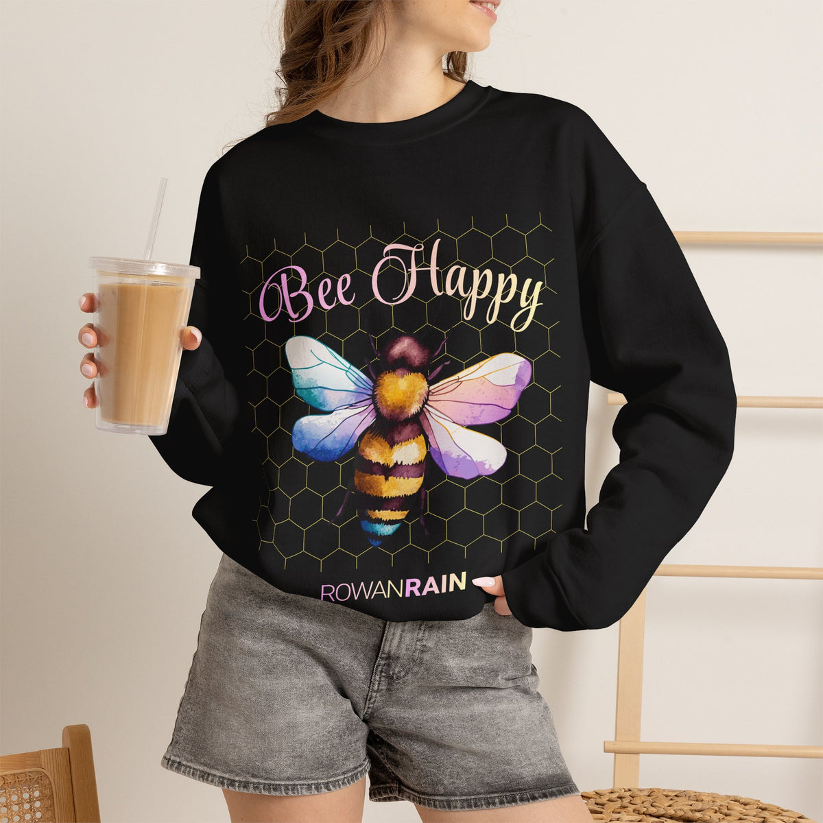 Pink and Yellow Bee Happy Sweatshirt