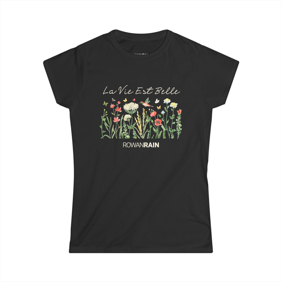 French "La Vie Est Belle" (Life Is Beautiful) Quote With Red and Yellow Flowers Women's Tee