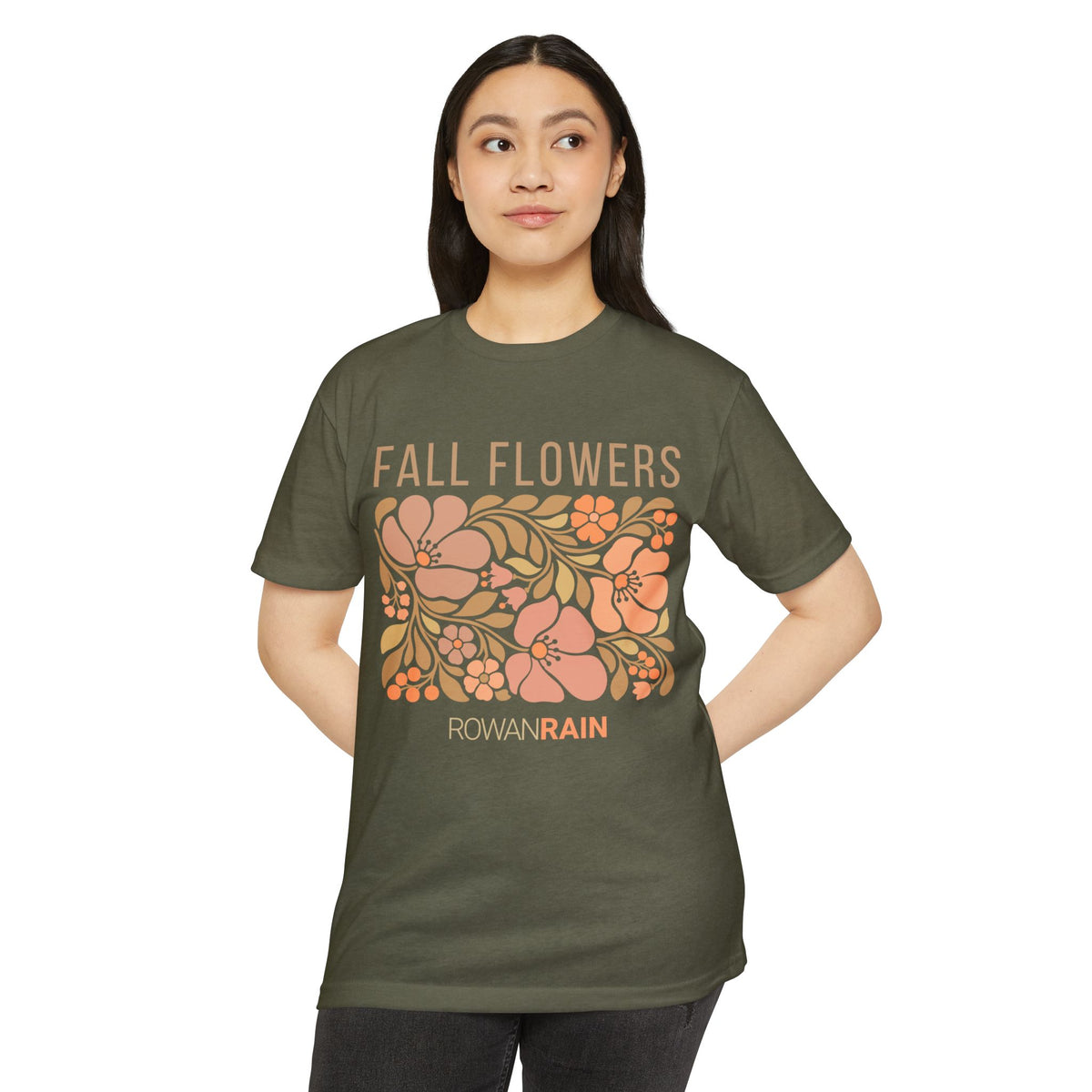 Green, Tan, and Orange Fall Flowers Tee