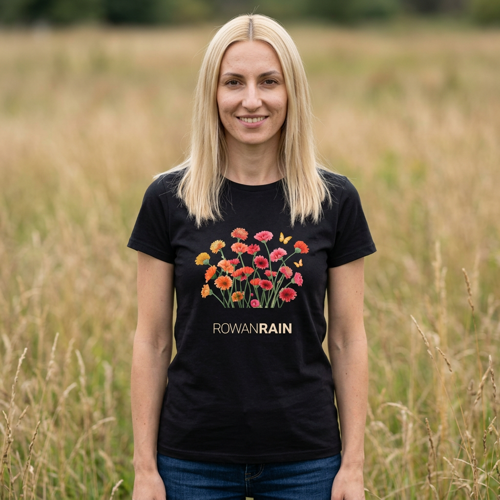 Multi-Color Wildflowers with Two Butterflies Women's Softstyle Tee