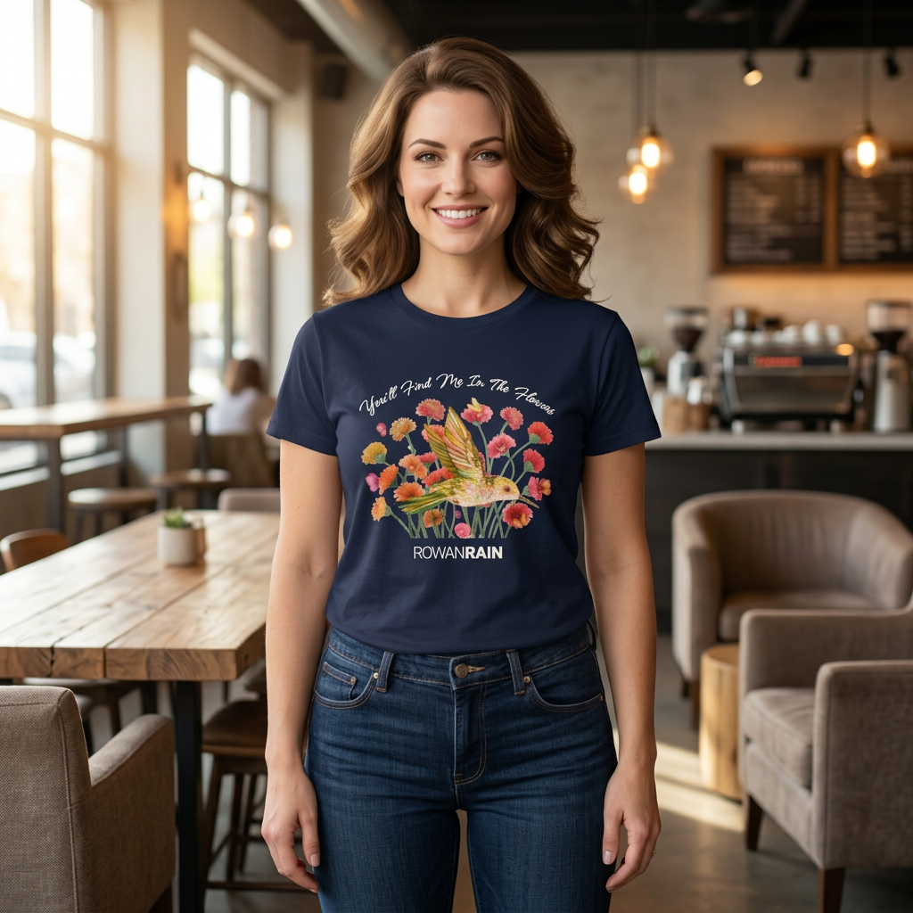 You'll Find Me In The Flowers Quote with Wildflowers and Butterflies Women's Softstyle Tee