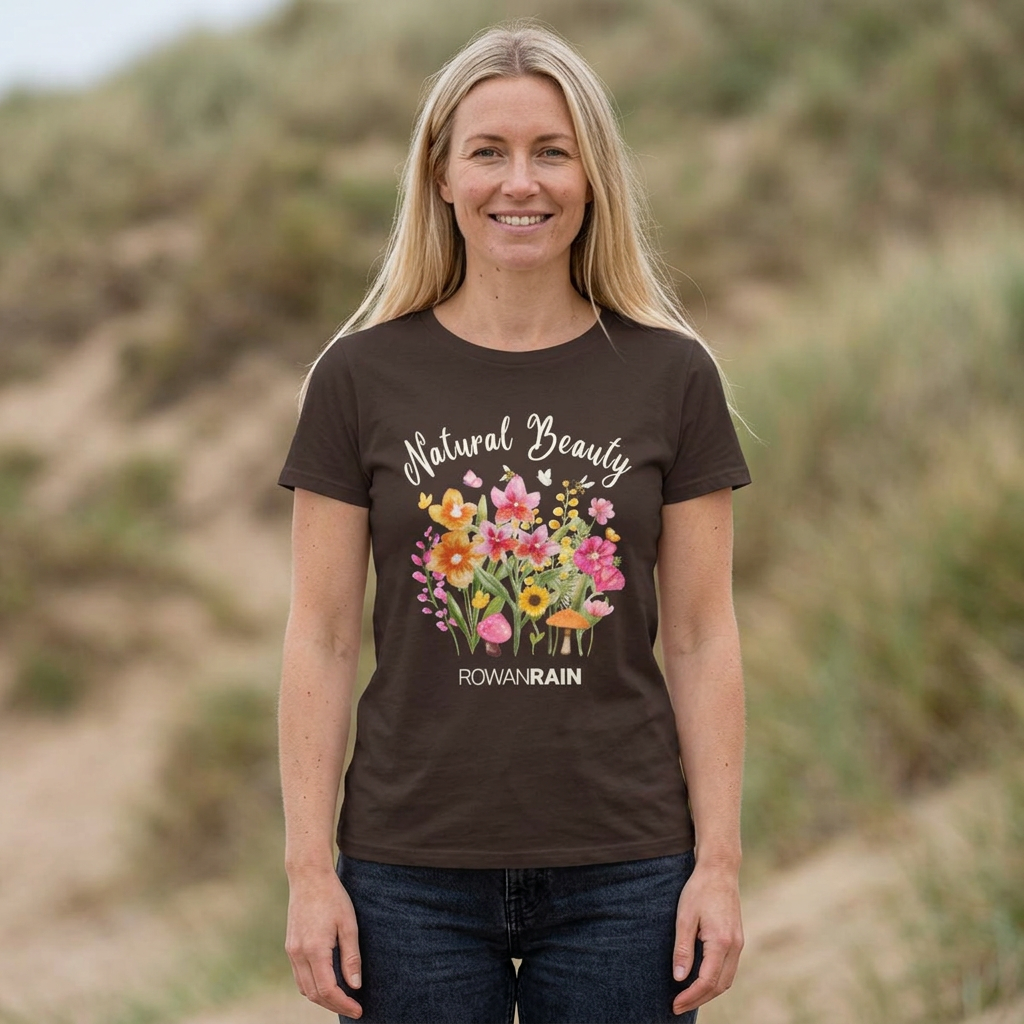 Natural Beauty Quote With Pink and Orange Flowers Women's Softstyle Tee