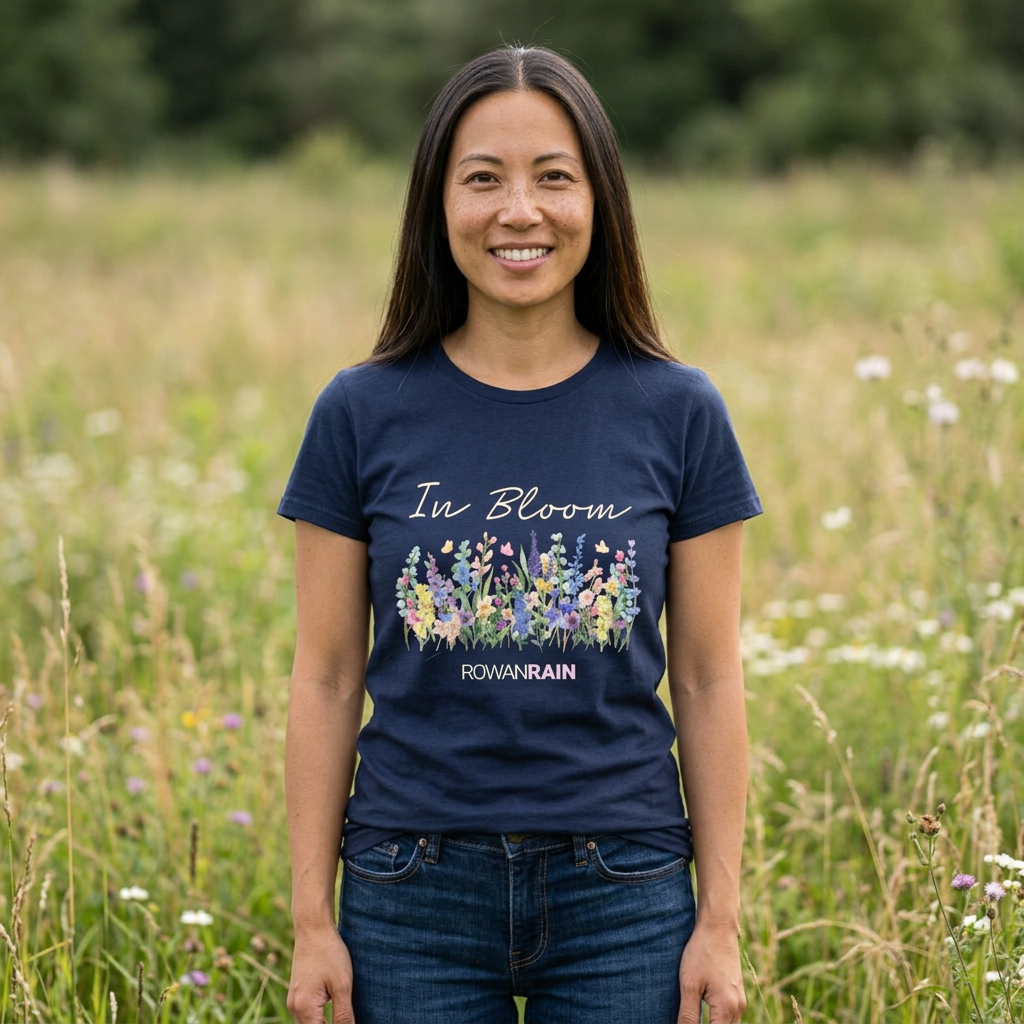 In Bloom Quote With Pastel Wildflowers Women's Softstyle Tee