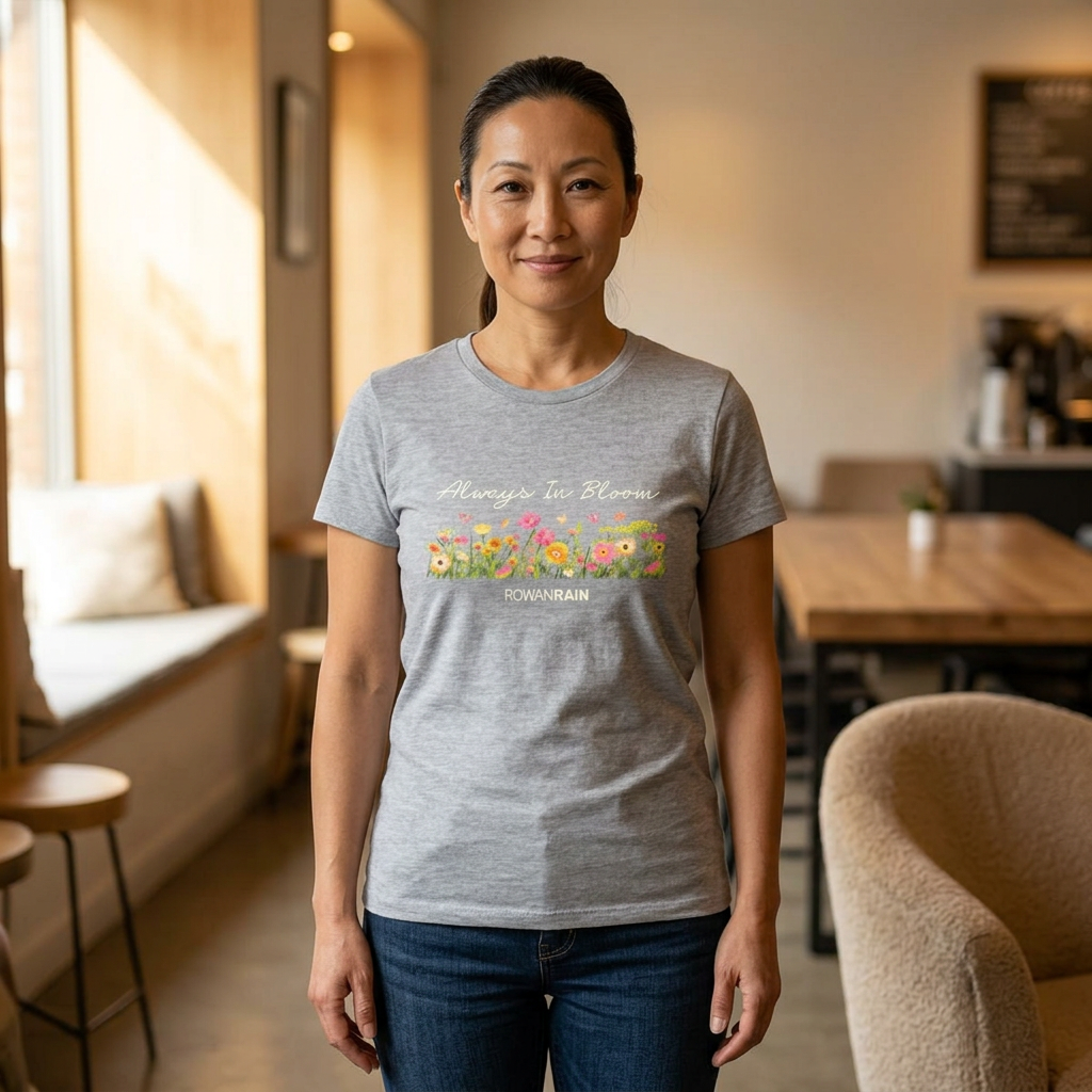 Always in Bloom Quote With Pink and Yellow Flowers Women's Tee