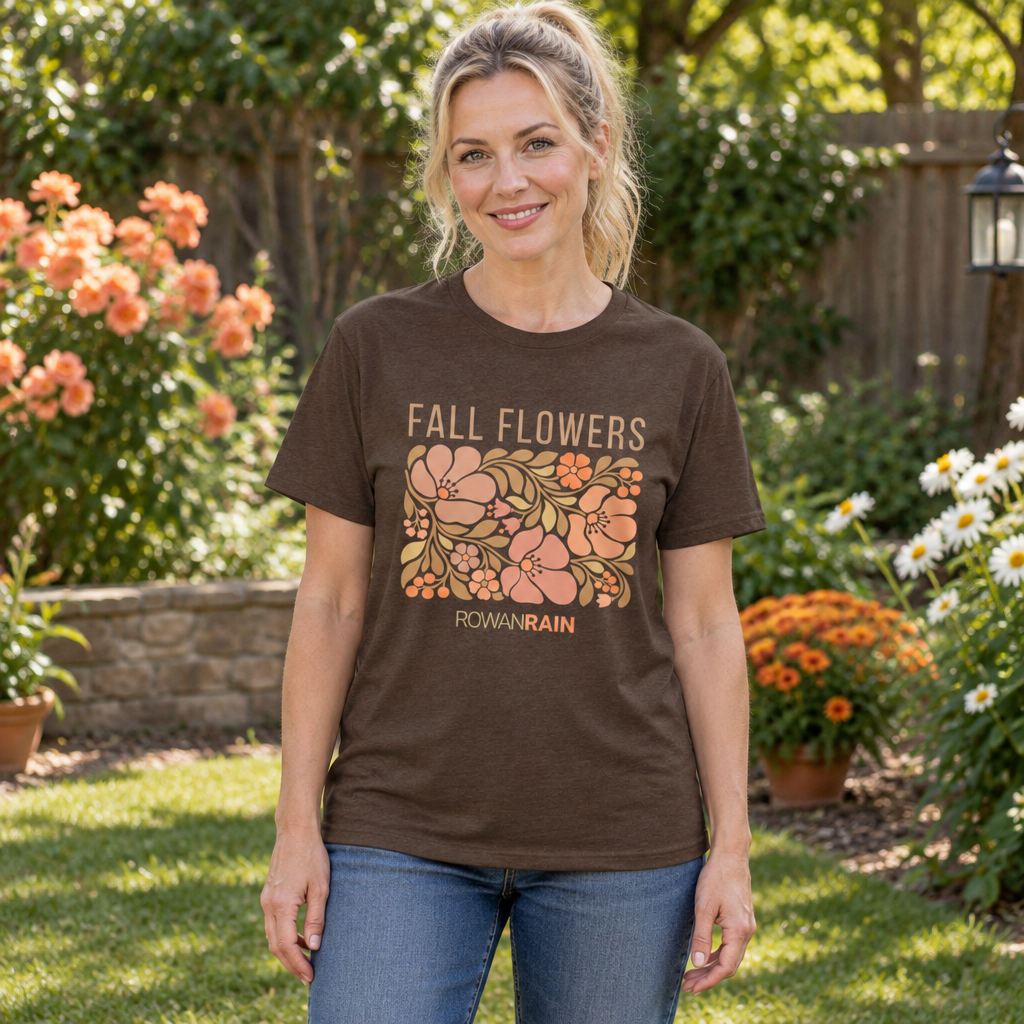 Green, Tan, and Orange Fall Flowers Tee