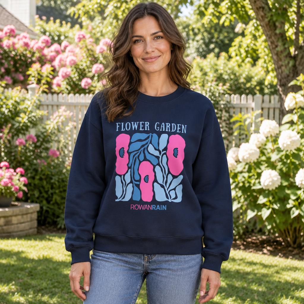 Pink and Blue Flower Garden Sweatshirt