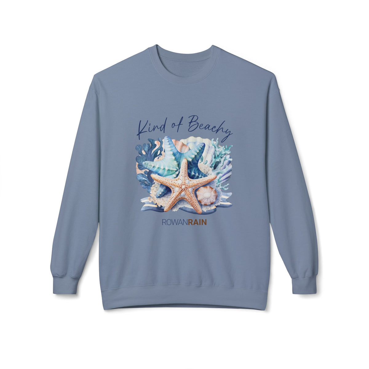 Kind of Beachy Quote with Shells in Blue and Tan Soft Crewneck Sweatshirt