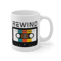 Rewind to a Better Time Cassette Mug; Teal, Orange, & Gold Stripes; 11oz