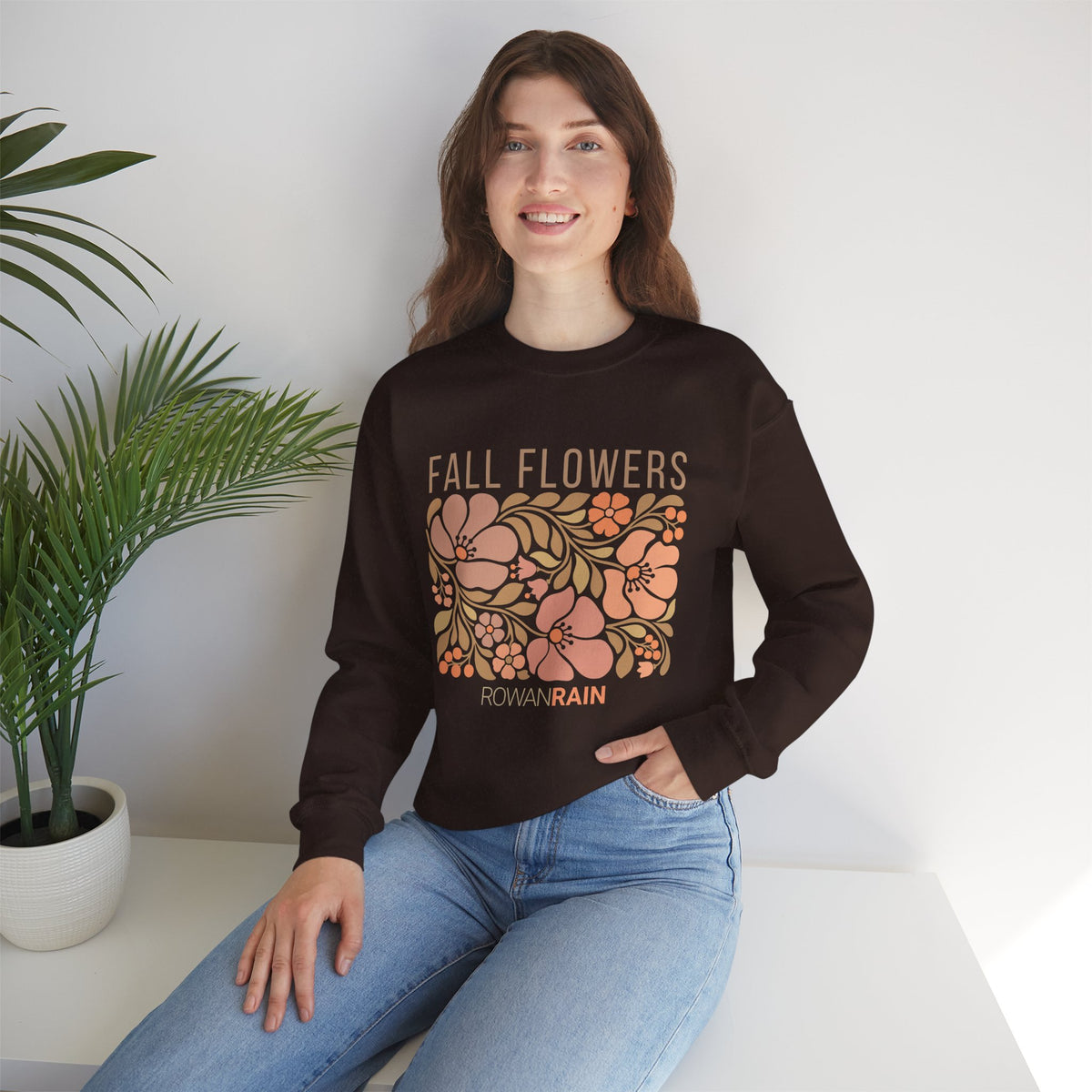 Green, Peach, and Tan Fall Flowers Sweatshirt