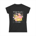 Pretty Pumpkin Text With Yellow Pumpkin and Pink and Orange Flowers Women's Softstyle Tee