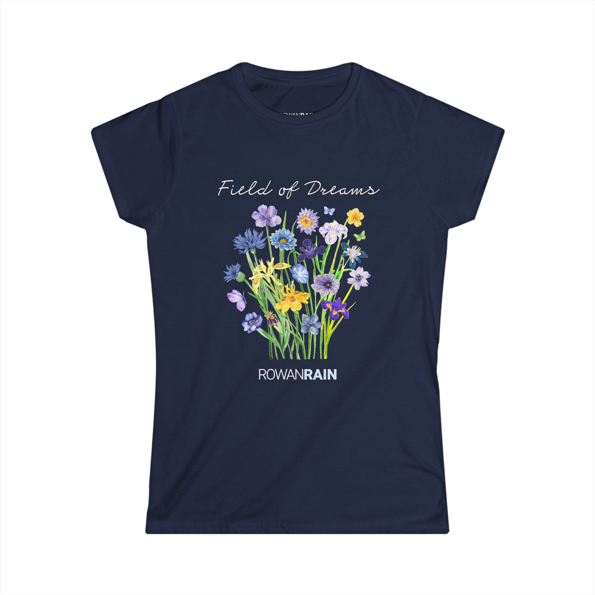Field of Dreams Quote with Purple and Yellow Flowers Women's Tee