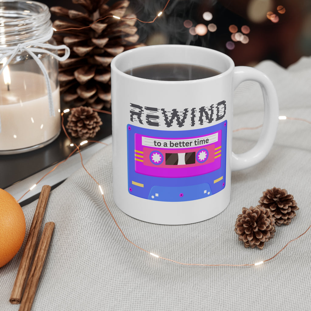 Rewind to a Better Time Cassette Mug; Purple, Fuchsia, & Gold; 11oz