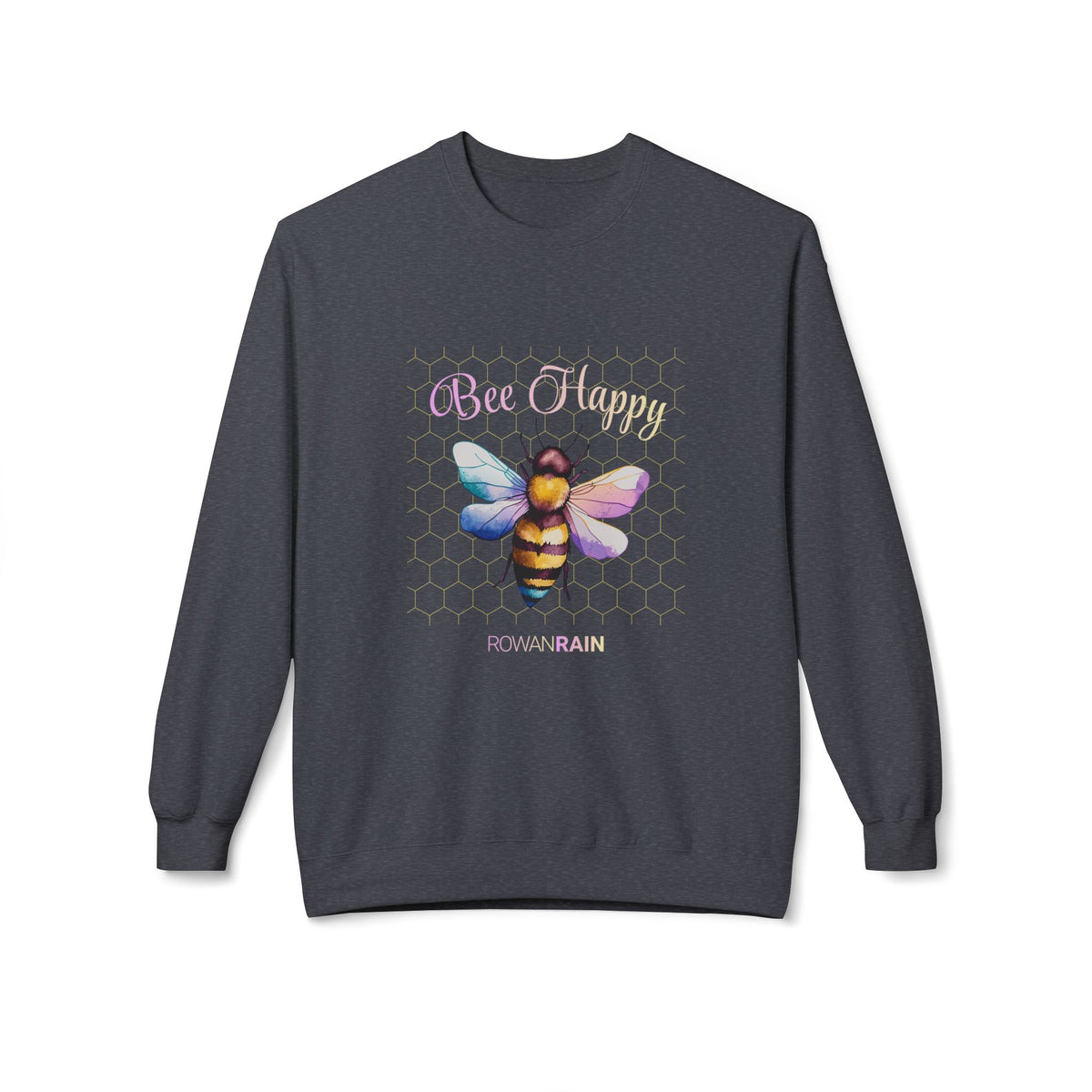 Bee Happy Quote with Pink and Yellow Bee Soft Crewneck Sweatshirt