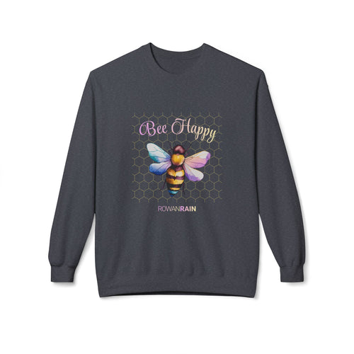 Bee Happy Quote with Pink and Yellow Bee Soft Crewneck Sweatshirt