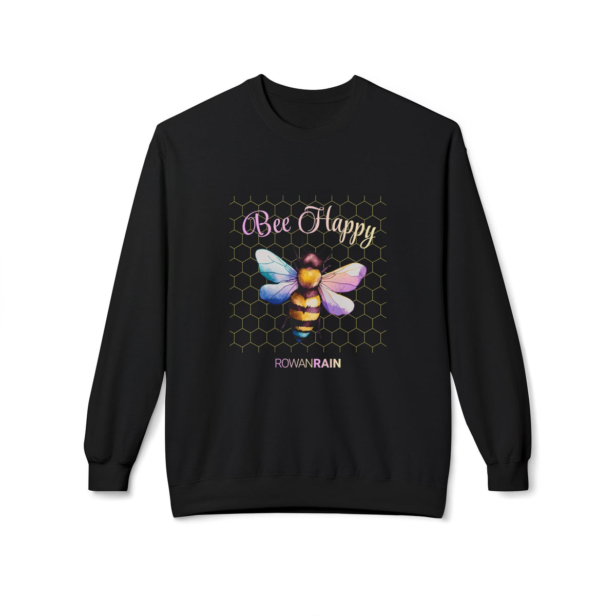 Bee Happy Quote with Pink and Yellow Bee Soft Crewneck Sweatshirt