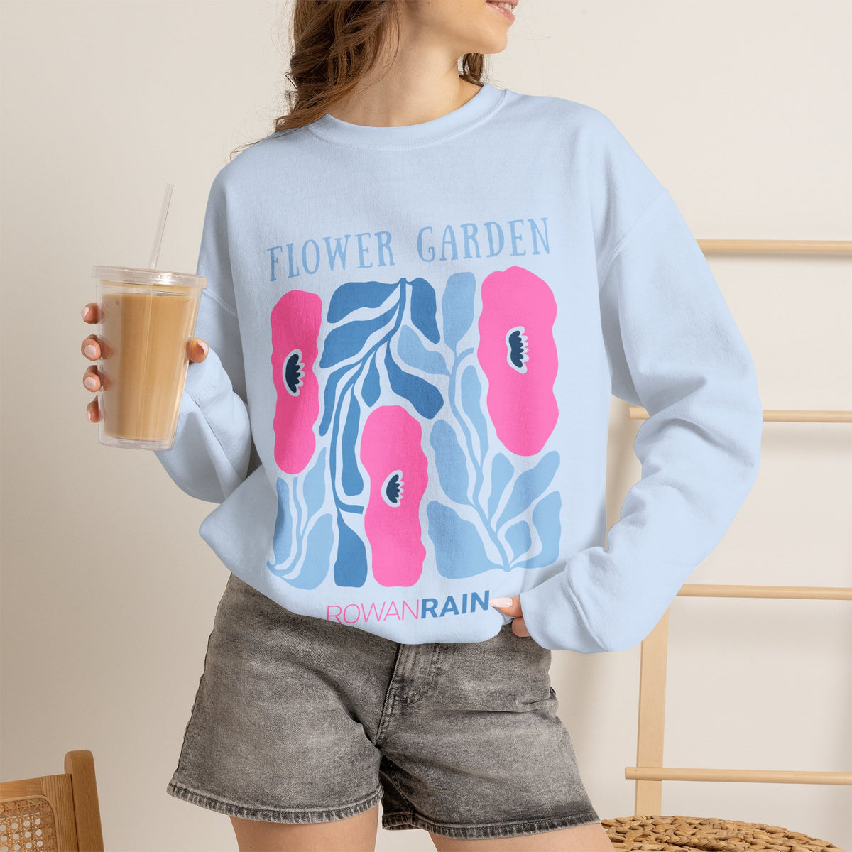 Pink and Blue Flower Garden Sweatshirt