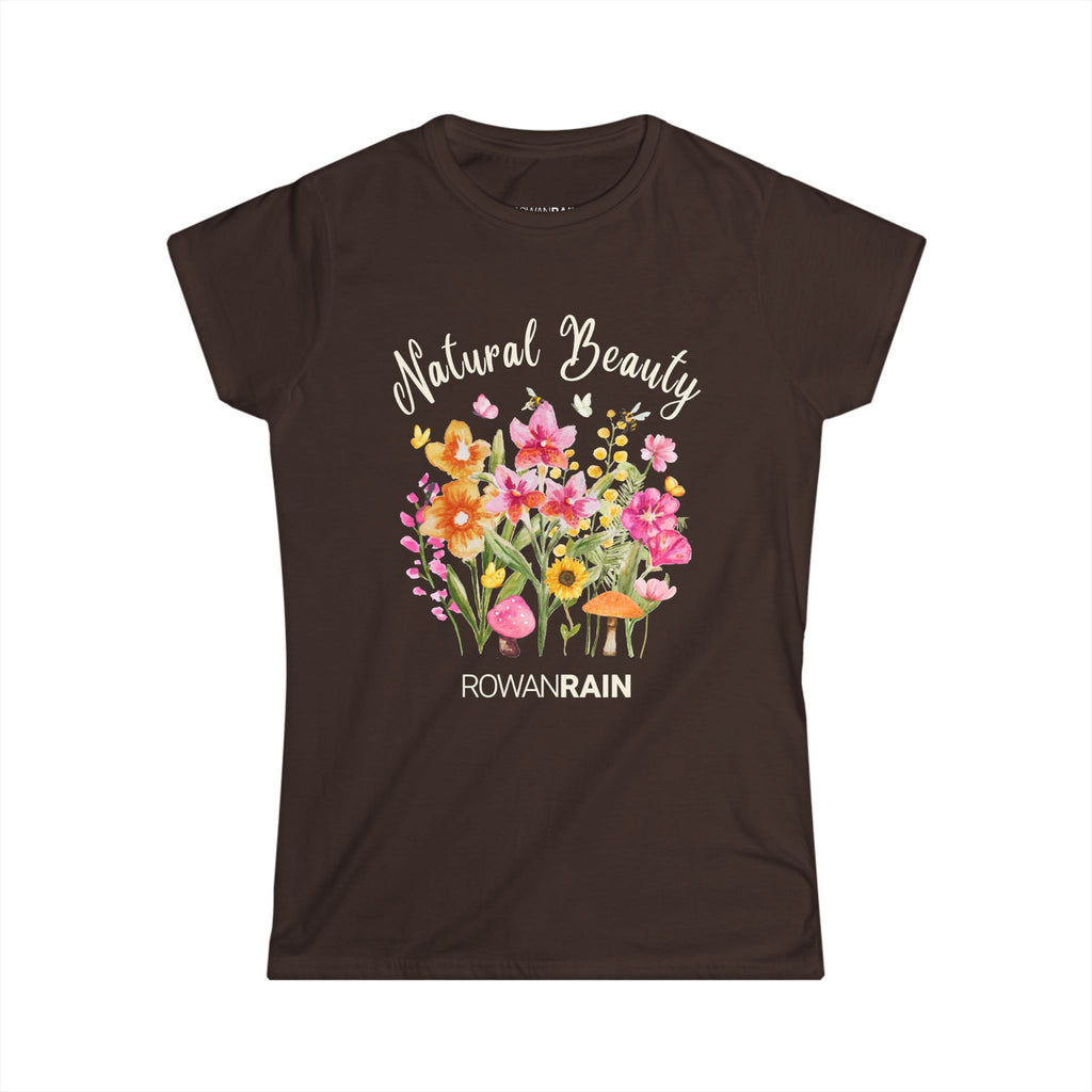 Natural Beauty Quote With Pink and Orange Flowers Women's Softstyle Tee