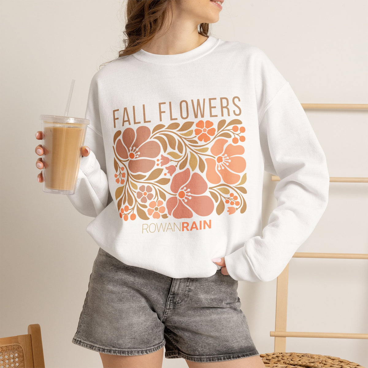 Green, Peach, and Tan Fall Flowers Sweatshirt
