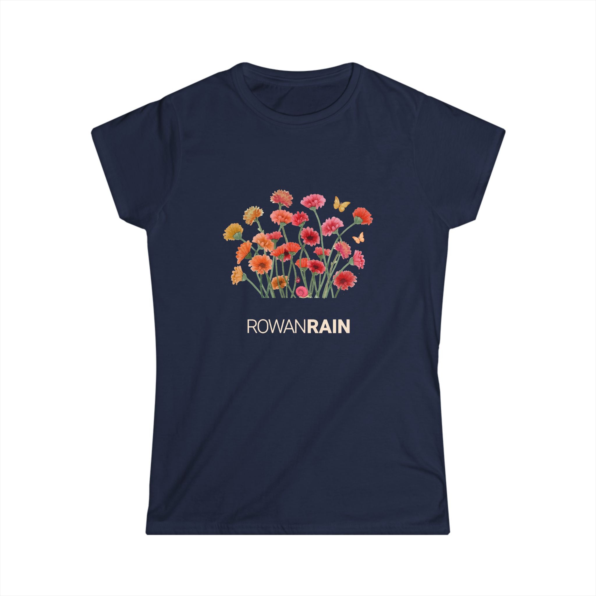 Multi-Color Wildflowers with Two Butterflies Women's Softstyle Tee