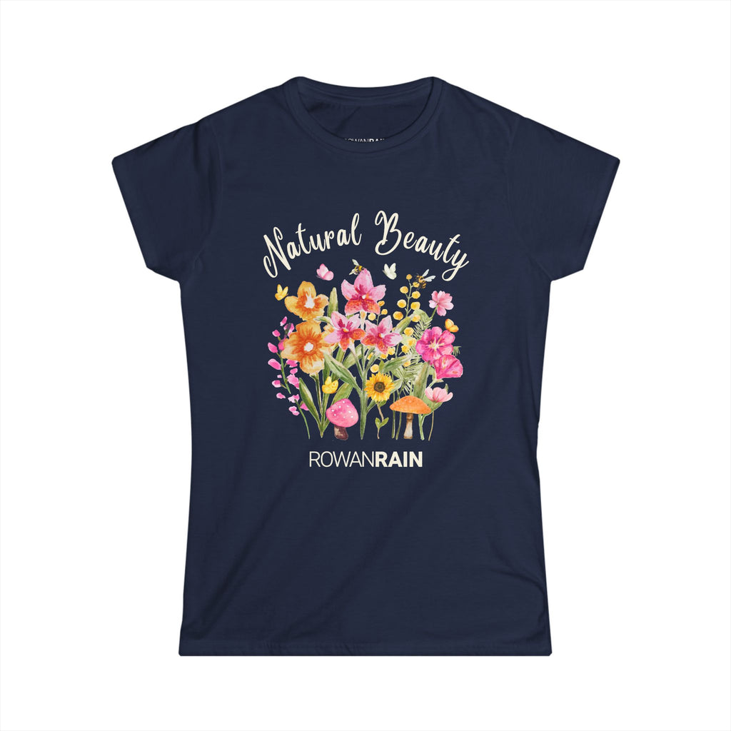 Natural Beauty Quote With Pink and Orange Flowers Women's Softstyle Tee