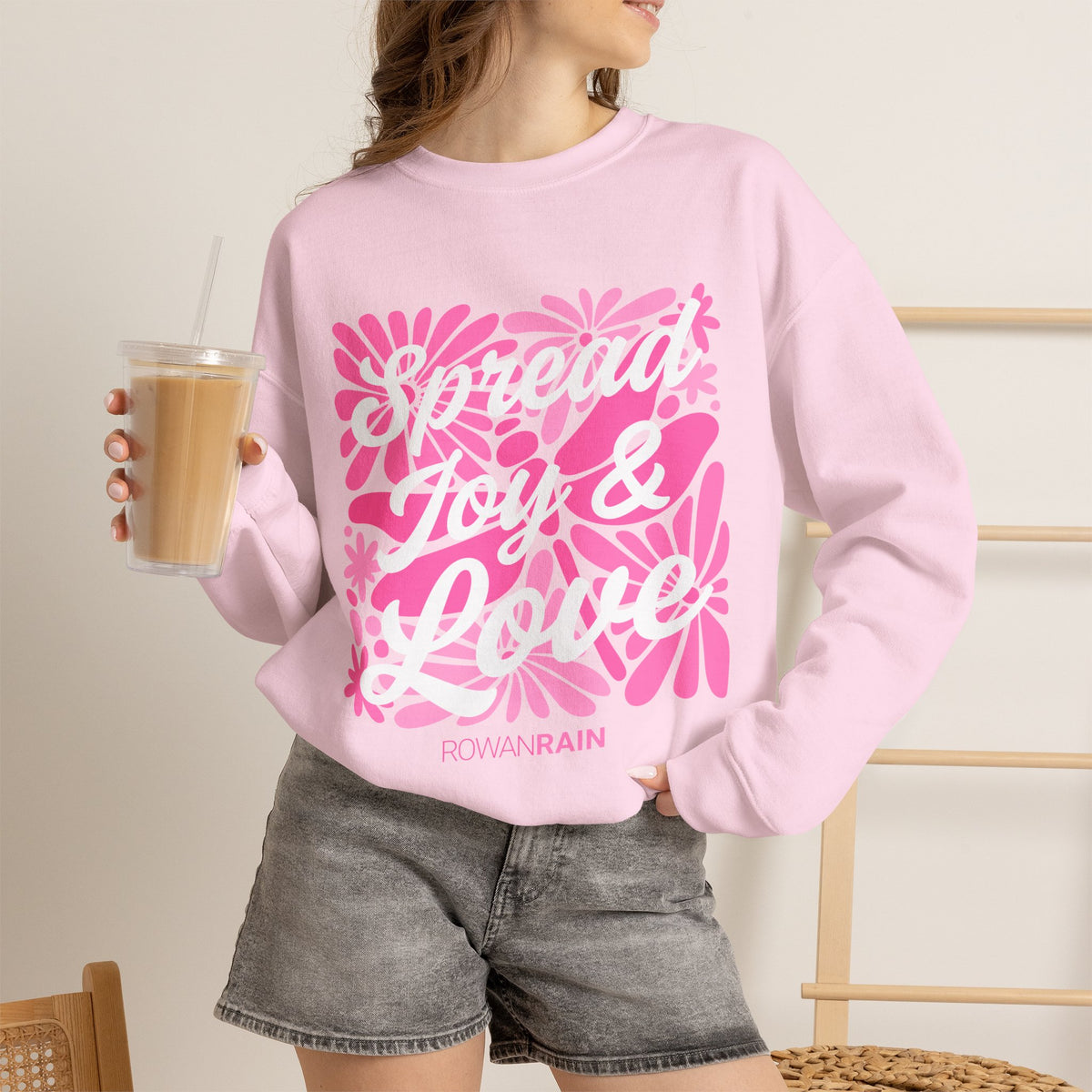 Pink Spread Joy and Love with Dragonfly and Flowers Sweatshirt